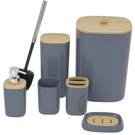 DIVCHI 6-teiliges Badezimmer-Zubehör-Set, luxuriöses Zubehör-Set, Badezimmer-Mülleimer und WC-Bürste, Zahnbürstenhalter, Becher, Seifenschale, Mülleimer, Seifenspender, Bad-Set, Geschenk (Dark Bue)