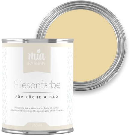 miafarben Fliesenfarbe ohne Schleifen matt 750ml (Leichte Goldblüte) | Fliesenlack für Wand und Boden in Bad und Küche, hochdeckend, wischfest, strapazierfähig, wasserbasiert