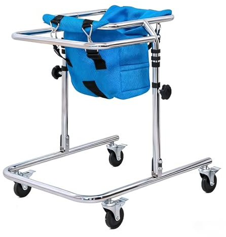Kids Folding Walker with Wheels and Seat, Adjustable 31.5-47.2in Children's Walking Frame, Mobility Rollator for Cerebral Palsy Rehabilitation and Daily Support (Blue)
