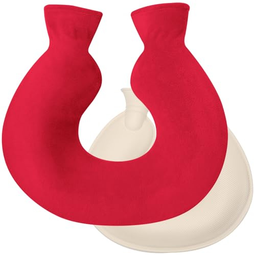 U-förmige Wärmflasche mit Fleecebezug 36,5×31,5 cm – Heizkissen für Nacken & Schultern, Wiederverwendbar, Weicher Bezug, Ideal gegen Verspannungen & Schmerzen (Rot)