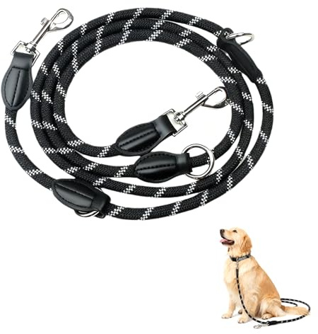 Verstellbare Hundeleine 2 m für große und mittelgroße Hunde – Reflektierende Freihandleine mit PU-Leder und Karabiner – Robuste Führleine Hund 2 m aus Polyester – Multifunktionale Leine für Joggen