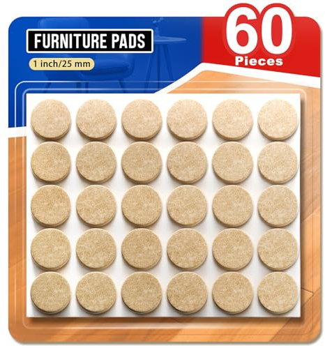 Ansible Chair Leg Floor Protectors, 25mm Felt Furniture Pads 60 Pcs Self-Adhesive Pads for Furniture Feet, Anti-Scratches and Reduce Noise (Beige Round)