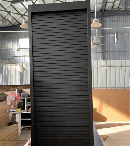 Apparatur Garage Roll Up skjutdörrsskåp 60 80 100 120 140 Cm Hög, svart Push-pull Infällbar Tambour Port Gate Kit Set med rullenhet(W 60 x H 110 cm)