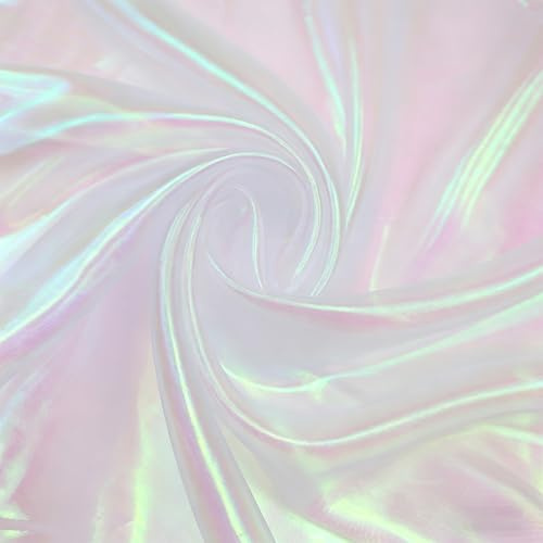 CAIEJSAEN Tessuto in organza, 500 x 150 cm, iridescente, magicamente lucido, per tende, tovaglie, abito, spettacoli di palcoscenico, costumi di carnevale, decorazioni per matrimoni (bianco)
