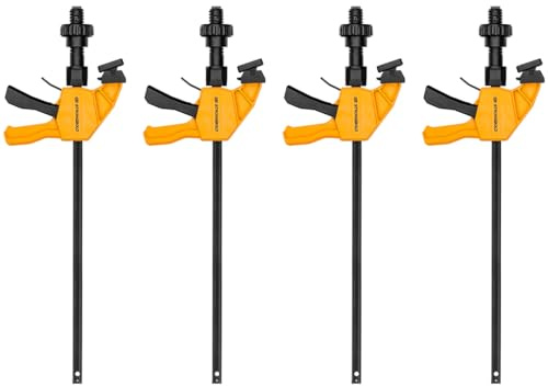STRONGBOLD StrongClamp C825 Zwingen Set, 4-teilig, Einhandzwingen mit stabiler Stahlstange, Hochwertige Tischzwingen für Holz- und Metallarbeiten