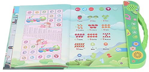 SIXRUN Libro Sonoro Educativo Interattivo Parlante Spagnolo per Bambini con Giochi e Storie, Impara lo Spagnolo per Bambini Verde, Plastica 10,0x9,1 Pollici