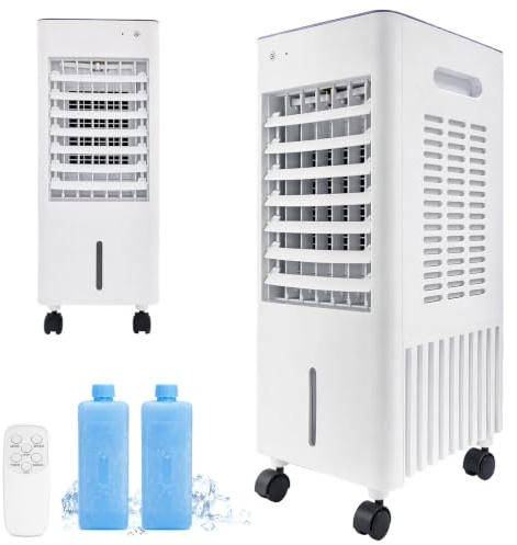 Rafraîchisseur d'air Design 4-en-1, Réservoir 12L avec Indicateur de Niveau, 2 Blocs de Glace, Télécommande, Écran, Climatiseur Mobile pour Intérieur Moderne
