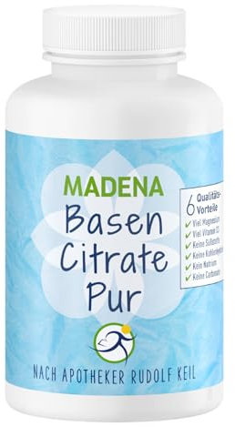 MADENA BasenCitrate Pur, 180 Kapseln, Elektrolyte-Lieferant mit 100% organischen Basen und viel Magnesiumcitrat, Zink, Kalium, Calcium, plus viel Vitamin D3