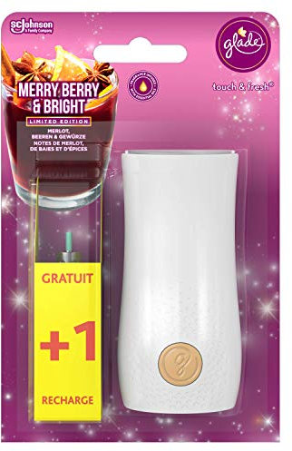 Glade Touch & Fresh Mini Spray, Raumduft, Halter inkl. 2 Nachfüller, Merry Berry & Bright (Rote Beeren, Glühwein, Zimtstangen), 2 x 10 ml
