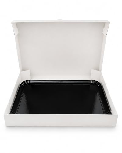 25 boites Traiteur Blanche 29 X 42 X 6 cm + 25 Plateaux noir 42 X 28 cm