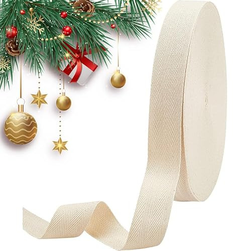 NBEADS 50m/Roll Baumwolle gurtband, Cotton Tape Bänder Fischgräten-Baumwoll-Webbings, 3 cm Breite Flache Fischgrätenschnüre Aus Baumwolle Zum Stricken von DIY-Basteln, Antik Weiß, Stärke 0.5mm