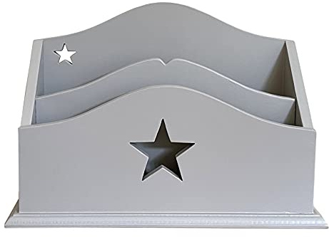 Grey Wooden Letter Rack with Cut-Out Star Window - Space-Saving Organizer for Letters, Mail, and Documents - 26cm x 18cm x 9cm - Stylish Home Decor
