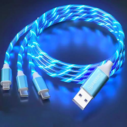 Caaake Cavo di ricarica 3 in 1 Ricarica rapida, LED Caricabatterie multi telefono Android Cavo USB C Cavo micro USB da 3 piedi Tipo C Decorazioni per feste a tema per feste Bambini (Blu)