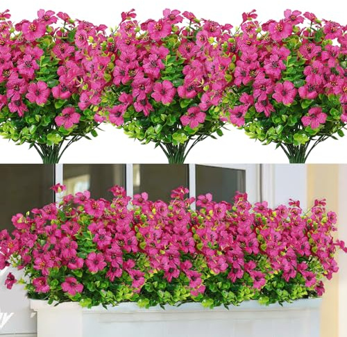 SOMYTING Fake Mums Artificial Flowers for Outdoor Indoor, Magenta, 8PCS
