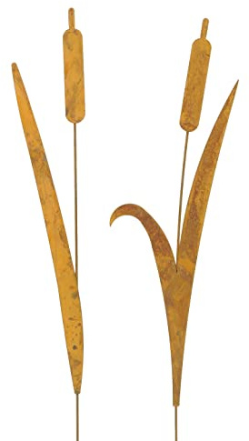 ETC dekorativer maritimer Garten-Stecker Deko-Stecker Schilfkolben Metall rostig als 2-er Set
