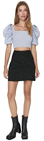 TRENDYOL Falda de Mezclilla de línea A para Mujer Skirt, Schwarz, 36