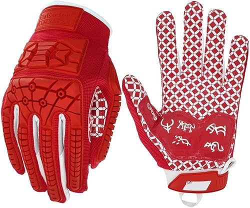 Seibertron Amerikansk Lineman 2.0 Padded Palm Football Receiver Gloves, Flexible TPR Impact Protection Back of Hand Handskar Vuxna Röd XXL