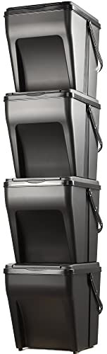 KADAX Recycling Bins, Waste Separation System for Indoor and Outdoor Use, Stackable Containers for Separating Glass, Plastic and Organic Waste (4 x 25L)