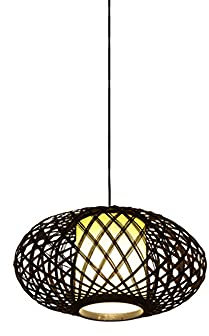 SSBHDM Lampadario Moderno A Lanterna in bambù Nero, Lampadario in Rattan Intrecciato A Mano, Paralume in bambù E27, Lampade Decorative per Sala da Pranzo, Camera da Letto E Cucina