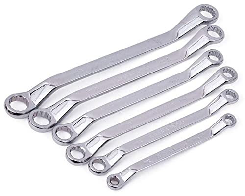 Tradineur - Set de 6 llaves acodadas de estrella - 5.5x7, 8x10, 9x11, 10x12, 12x14, 13x15 mm - Cromo de vanadio, diseño ergonómico, llaves cerradas para tornillos, multiusos, bricolaje
