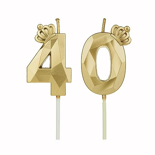 DTXLX Gold Krone Zahl 40 Geburtstagskerzen Kuchen Deko | Zahlen, mit, 3D, für, geburtstagsdeko, Kinder, Partys, Hochzeiten, Firmenfeiern, Jubiläen, #40