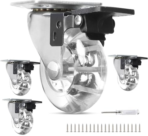 SWAWIS Juego de 4 Ruedas para Muebles 50mm Ruedas con Freno Ruedas para Muebles Pesados Ruedas Giratorias Transparentes Carga Máxima 160 kg Ruedas con Placa de Montaje