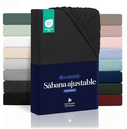 Dreamzie Sabanas 150 x 200 – Bonete 35 cm – Microfibra Suave – para Colchones Gruesos – Certificado Oeko-Tex – Negro