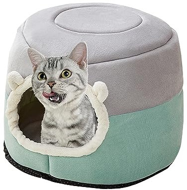 Galatée Katzenbett, 2-In-1-Warmhöhle, Katzenhaus, Katzenschlafsofa, Haustierzelt Mit Abnehmbarem, Waschbarem Kissen Für Kätzchen, Kleine Hunde, Welpen, Kleine Haustiere(M, Hellgrün)