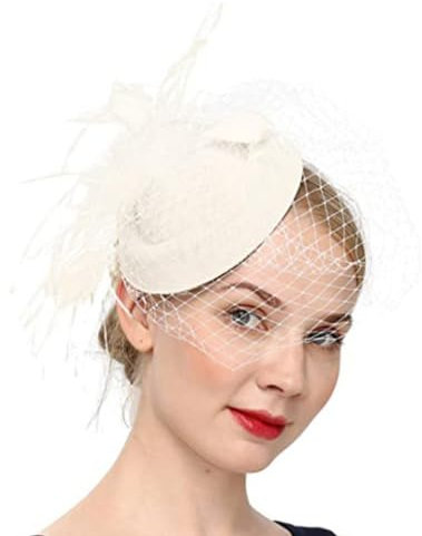 Jovono 20er Jahre Blume Feder Stirnband Spitze Schleier Fascinator Hut Braut Cocktail Tee Party Kopfschmuck für Frauen (Weiß)