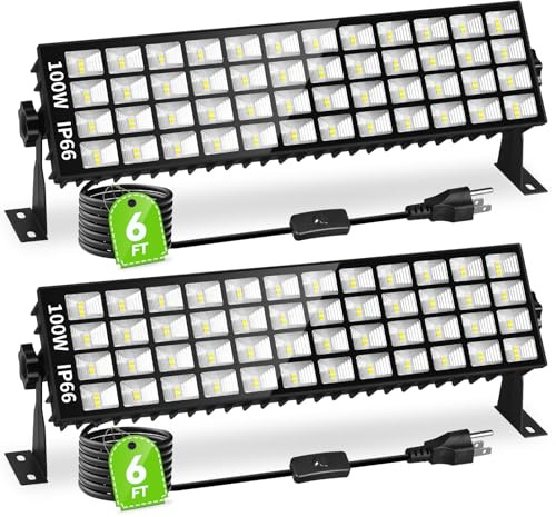 2 Pack LED Shop Lights, 100W 14000LM 6000K Plug in Garage Light with 6FT Power Cord, IP66 Waterproof Work Bench Shop Lights for Garage, Workshop, Warehouse, Outdoor, Yard, Garden