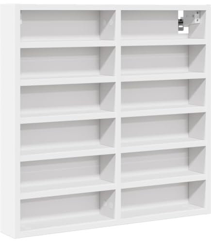 vidaXL Vitrinenschrank, Sammlervitrine 12 Ablagen, Hängevitrine Wandregal für Wohnzimmer, Glasvitrine Wandvitrine Hängeregal, Weiß Holzwerkstoff