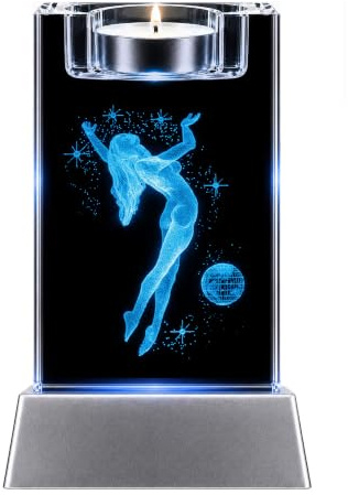 Kaltner Präsente Stimmungslicht - Sternzeichen Geschenk Jungfrau: LED Kerze/Kristall Glasblock / 3D-Laser-Gravur Teelichthalter, Kerzenhalter Sternzeichen, Horoskop Jungfrau, Astrologie