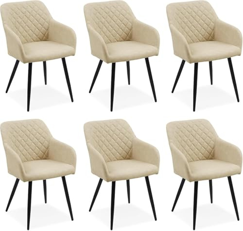 CLIPOP Esszimmerstühle 6er Set, Küchenstühle Kunstlederstoff stühle Polsterstühle mit Armlehne Metallbeine Polstersessel Stühle für Esszimmer Küche (6, Kunstleder Sand Beige)