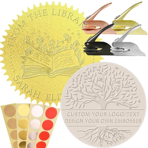 Sellos Personalizados para Embosadero Libros Relieve Personalizado para Estampar Sello Empresa Personalizados con Pegatinas Personaliza tu Propio Texto o Logo