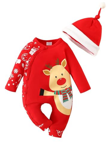 Weihnachten Jungen Overall - Weihnachten Kinder Bodysuits Baby Erstausstattung Neugebore Pullover Baby Mütze Weihnachten Kinder Bodysuit Weihn Santa Claus Kostüm Schlafanzug Pyjama 0-12 Monate Outfit