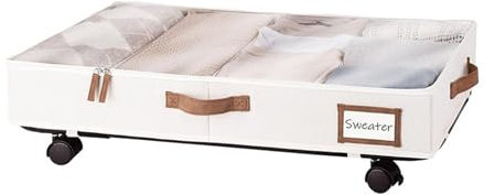 LVUNZJCA Unterbett-Aufbewahrungstasche Tiefer Unterbett-Aufbewahrungsbehälter mit Rollen. Unterbettbox-Aufbewahrungsbehälter(Weiß)