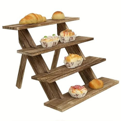 NCONCO Présentoir à cupcakes en bois à 4 niveaux, étagères de présentation de comptoir de vente au détail, étagère rustique pour gâteaux, maquillage, parfum, pour épices, plantes, desserts, artisanat