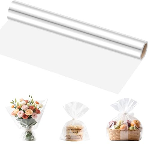 Carta Trasparente per Confezioni, 40 cm x 30 m, Rotolo di Carta da Regalo in Cellophane, 2,5 ml, per Fiori, Regali, Cesti, Imballaggi Artistici