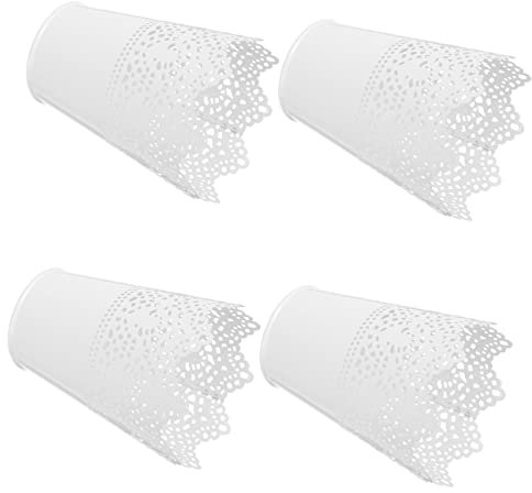 Beaupretty 4pcs White Iron Makeup Organiser Boxes, Lace Design Cosmetic Storage Buckets for Vanity Countertop, Rustic Desktop Ornaments, British Home and Office Use