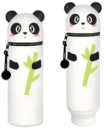 Kawaii Federmäppchen, 2-in-1 Silikon Stifthalter, Weiche Silikontasche, Panda Design, Mäppchen für Stifte, Etui für Bleistifte, Stift Aufbewahrung für Mädchen und Jungen, Faltbar und Wasserdicht