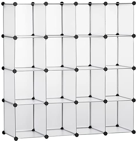 HOMCOM Meuble de Rangement modulable, 16 Cubes, étagère de Rangement en Plastique, Meuble à Chaussures, vêtements, Livres, Jouets, Meuble casier Rangement Cube, Blanc