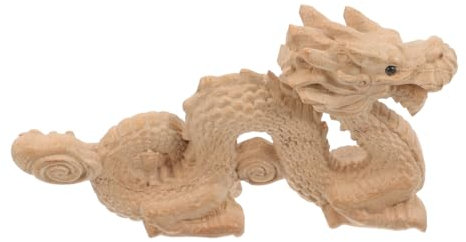 Cabilock Drachenfigur Aus Naturholz Geschnitzt Feng-Shui Drache Tischdekoration Bürodeko Filigrane Chinesische Drachenskulptur Für Wohlstand