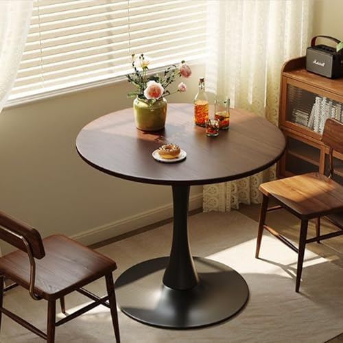 Sybrioka 24 Tulip Table for 1-2 Persons Modern Round Dining Room Table, Mid-Century Modern Walnut Small Kitchen Table with MDF Wooden Top, Leisure Coffee Table for Living Room, Dining Room, Office