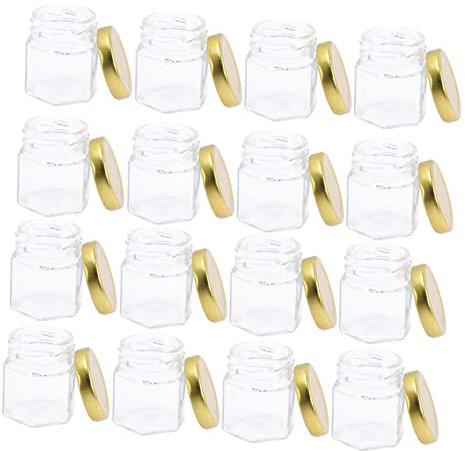 TOPPERFUN 20 Pièces Bocaux Verre Hexagonaux Lot de Pots Petits Couvercles pour Miel Épices Bonbons Mariage