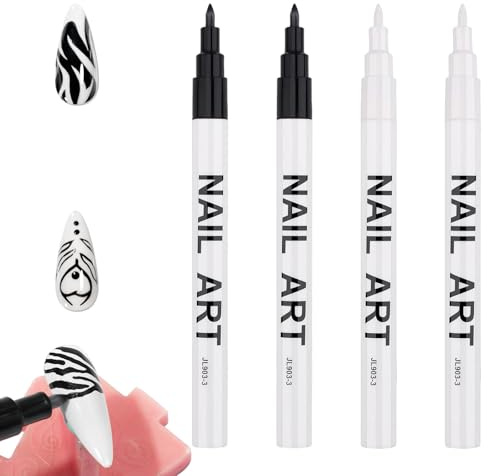 Nurila 4 Stück Nagellack Stift, Schwarz und Weiß French Nails Schablone | Nagellackstifte für Nägel, Nagellack Set, Nagelstift, Nail Art Pen für DIY Nagelkunst Maniküre Malerei Nageldesign