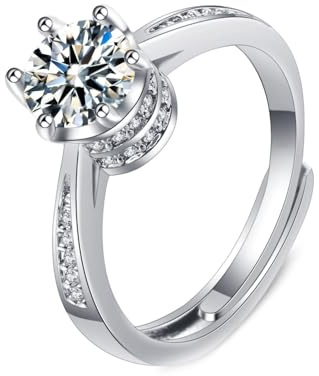 Tolldek Diamantring Weißgold 750 18K, Labor Erstellt Diamant 6 Steg-Krappenfassung Hochzeitsring, Trauringe Au750 Gold Echtschmuck, 49 (15.6)