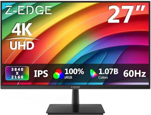 Z-Edge Monitor 4K UHD 27 Pollici, Schermo IPS 3840x2160 60Hz, 300 cd/m² HDR10 FreeSync, 2xDP 2xHDMI, Compatibile con VESA, Nero