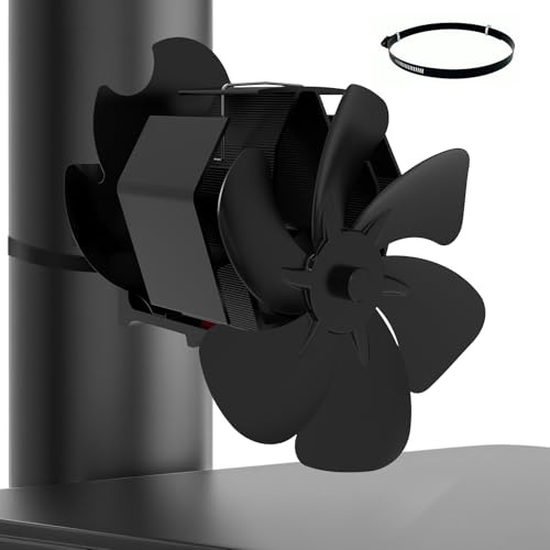 Shenyini Ventilateur Poele à Bois 6 Pales avec Thermomètre, Ventilateur de Cheminée Alimenté Par la Chaleur pour Poêle à Bois/Cheminée/Gaz/Bûche/Tuyau de Poele(Grand)