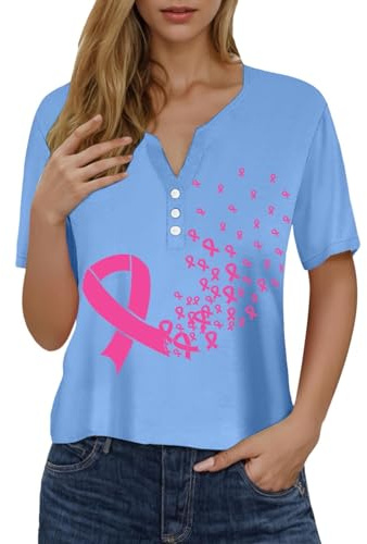 Tee Shirt Octobre Rose Femme Chemise Col V Imprimé Ruban Rose Cancer du Sein T Shirt T-Shirts À Manches Courtes Coton Chic Et Élégant Tshirt Sport Grande Taille Haut 2025