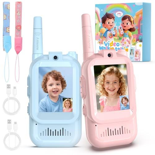 Juguetes Vídeo Walkie Talkie Niños, 2 Piezas 1000FT Recargable Walkie Talkie con Cámara HD & Cambiador de Voz para Niños y Niñas de 3-12 Años, Exteriores, Camping, Senderismo Regalo Walky Talky
